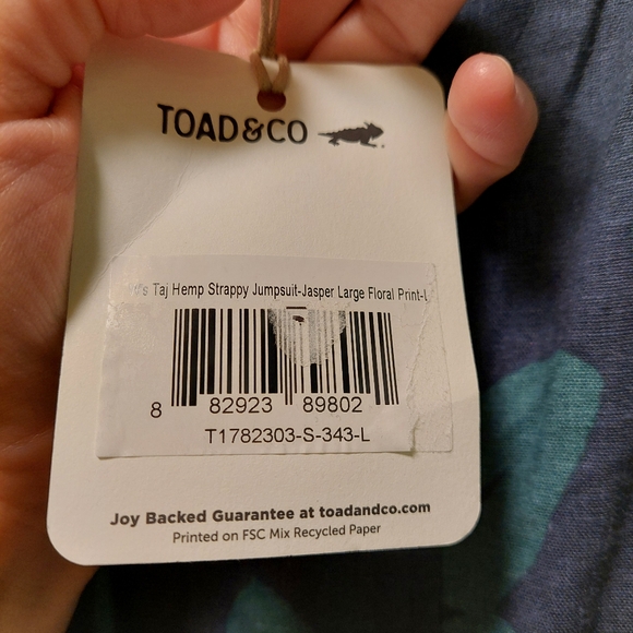 Toad&Co Taj Hemp Strappy Jumpsuit, Women's sz L, Jasper Large Floral Print - Picture 4 of 7